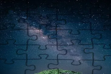 Arbol, lluvia, via lactea cielo nocturno jigsaw puzzle