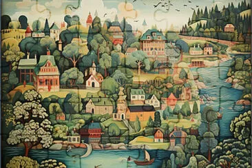 village et rivière jigsaw puzzle