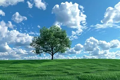 Paesaggio verde con un albero
