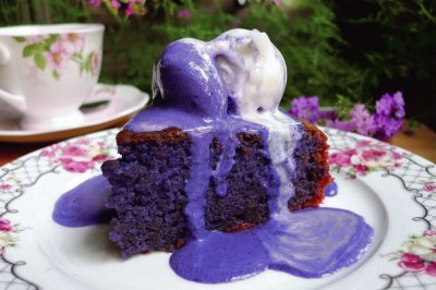 Ube Cake with Macapuno Ice Cream