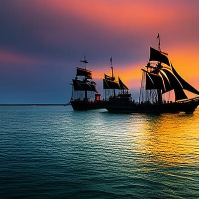 Pirate Ships at Dusk