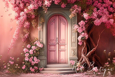 Fundal Foto Pink Door with Roses Arch