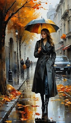 A girl with an umbrella.