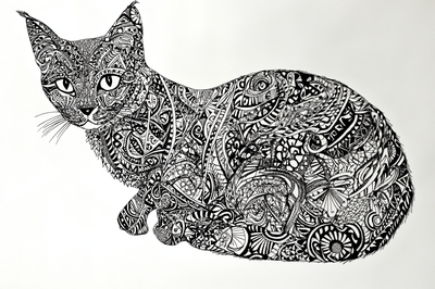 Zentangle Cat Ink Sketch