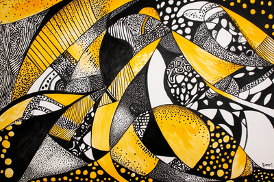 Abstract Zentangle in Black and Yellow