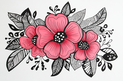 Floral Zentangle in Black and Pink