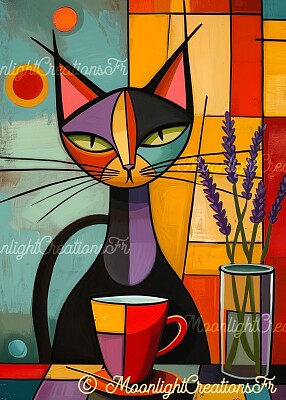 Abstract Cat with Coffee