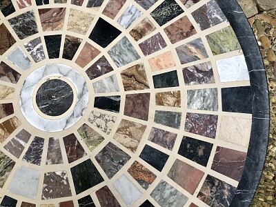 Marble patio table tiles, Seville, Spain