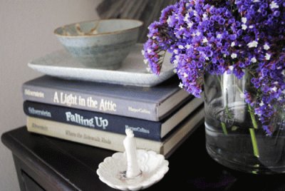 Nightstand with Pretty Purple Flowers