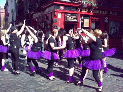 Purple Skirts Outside Temple Bar-London