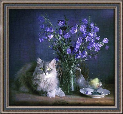 Flowers, Cat and Pear-Art