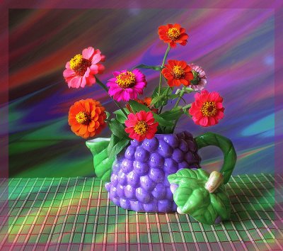 Beautiful Flowers in Grape Teapot