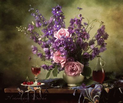 Purple Floral Still Life-Art