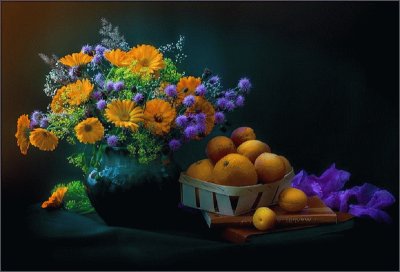 Purple and Orange Still Life Art