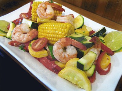 shrimp with end of summer veggies