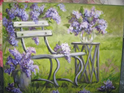 Spring Lilacs on Park Bench