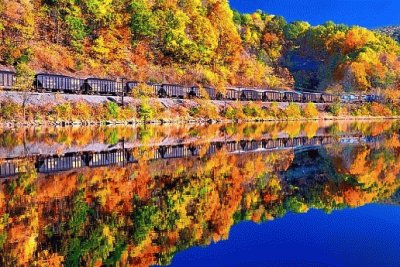 train reflection on Youghiogheny River