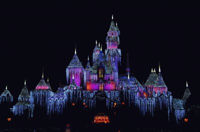 Disney castle decorated for Christmas