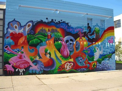 colorful war mural