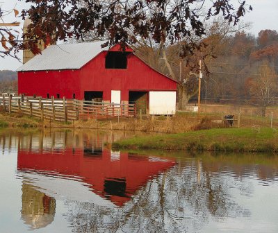 barn and farm pond