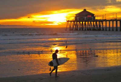 Surfer at Dusk-Huntington Beach