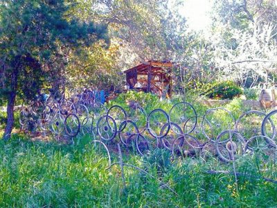 Purple Bike Wheels Fence