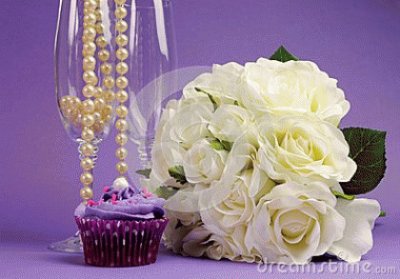 Wedding Bouquet and Purple Cupcake