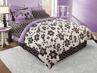 Purple Black and White Bedroom