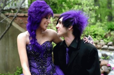 Gothic Couple in Purple Including the Hair