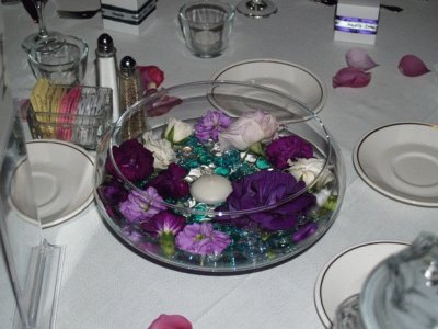 Centerpiece of Floating Purple Flowers