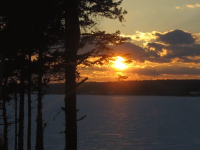 Winter sunset over Miramichi River