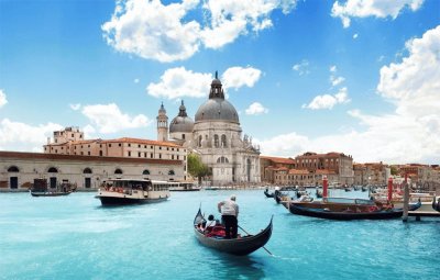 BLUE GRAND CANAL AND BASILICA, VENICE