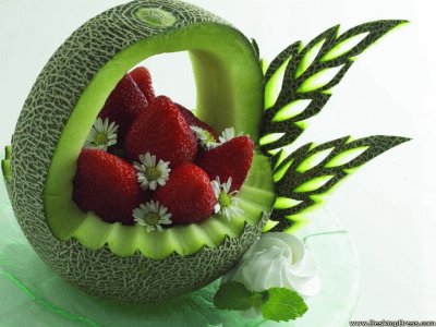 Strawberries in a Melon Basket