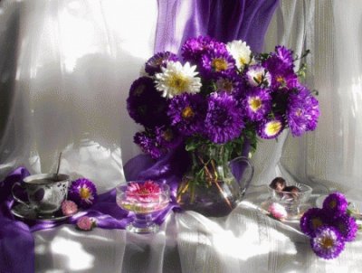 Purple and White Floral Display-Still Life