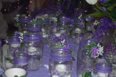 Mason Jars  with Floating Candles and Beads