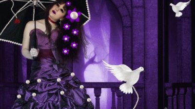 Girl in Purple with Pearls and Doves