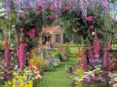 Colorful Flowers and House