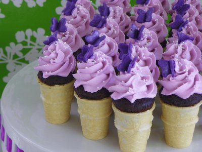 Cupcake Cones with Little Purple Buttterflys