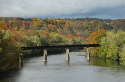 fall colors from over koppel bridge in Pa.