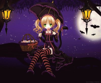 NiÃ±a animÃ© en noche de Halloween