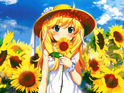 NiÃ±a animÃ© con girasoles