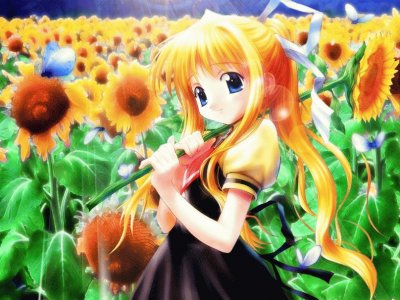 Chica animÃ© con girasoles