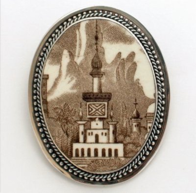 Palestine Brown Transferware Sterling Pin