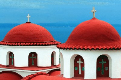 Red Domes Monastery Greece