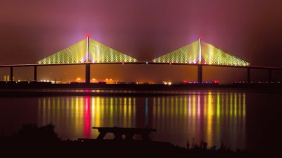 Skyway Bridge at night.