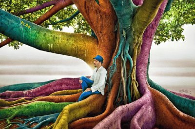 Man Sitting on a Tree