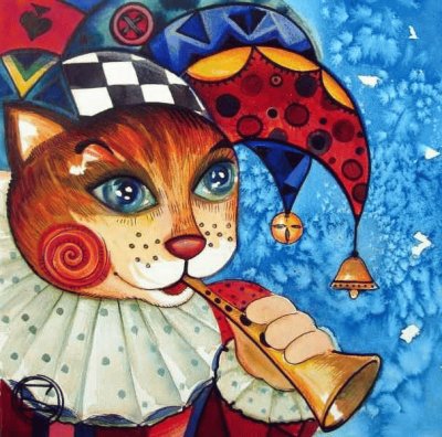 Clown Cat with Flute