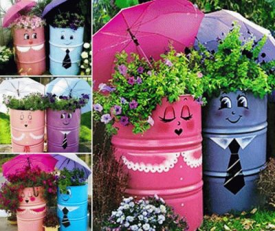 Metal Drum Planters