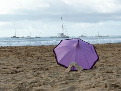 Purple Parasol by the Sea