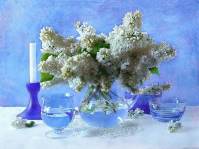 White Lilacs in Glass-Art